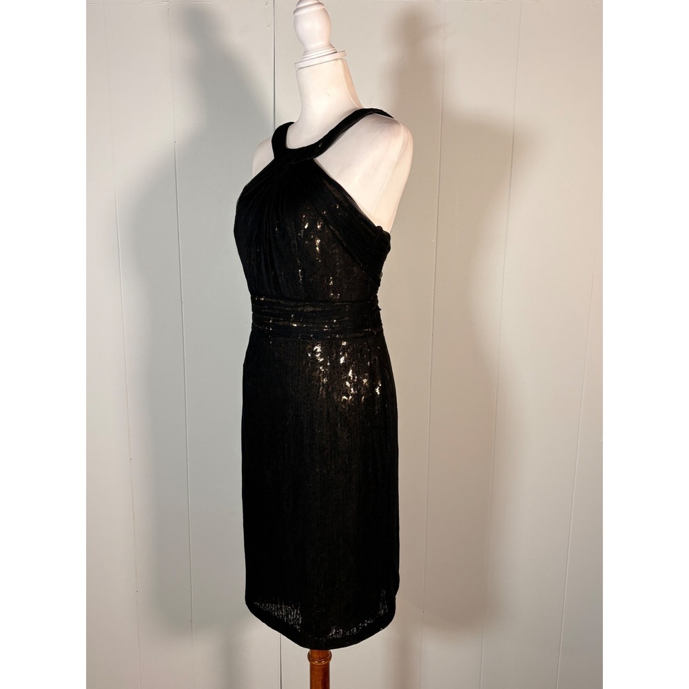 Theia Black Sequins Party Dress Size 10 Sheath Classic Glam Cocktail Evening - Picture 5 of 9